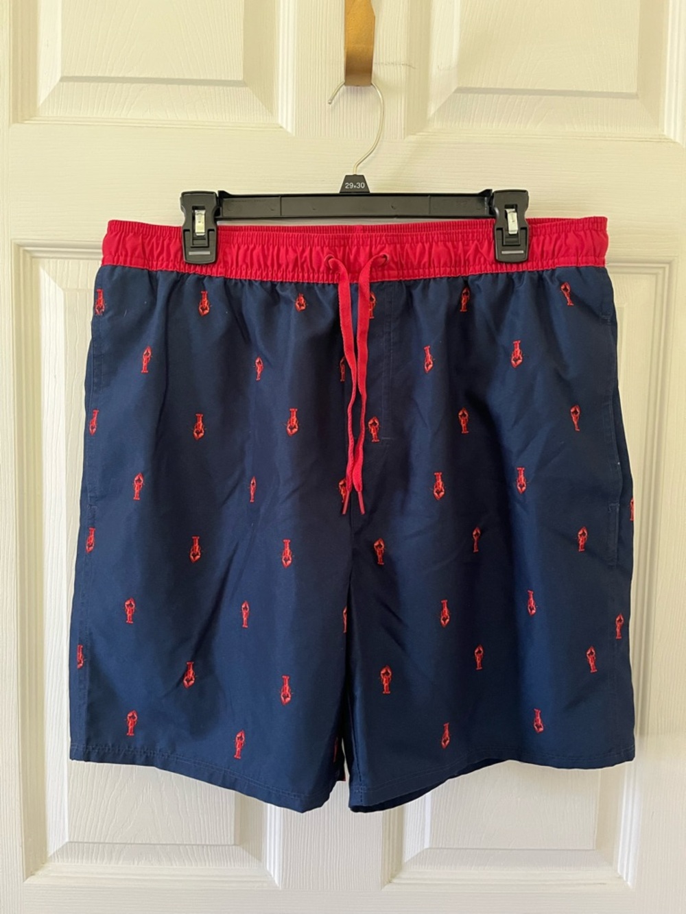 Old Navy Navy Swim Trunks with Red Waistband and Embroidered Lobsters